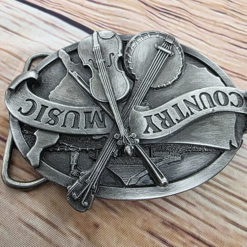 Vintage 1984 Award Design Country Music Belt Buckle Banjo Fiddle Western USA B29